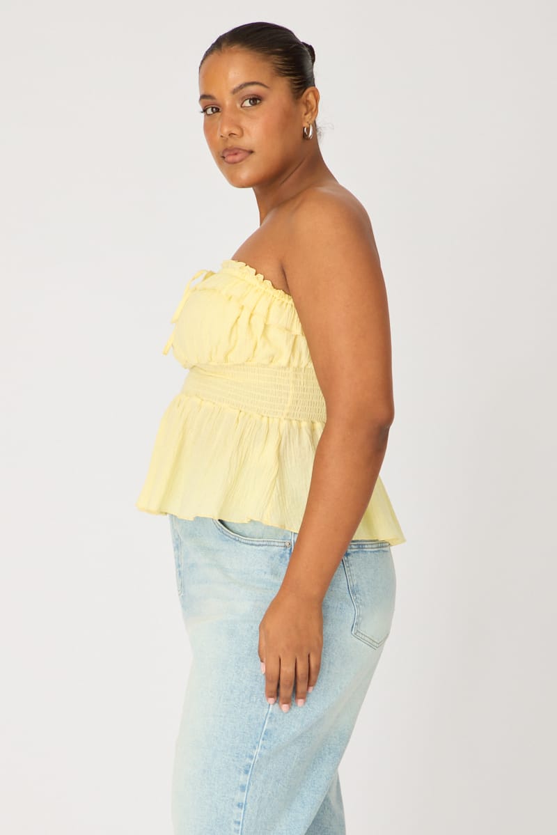 Yellow Strapless Top Ruched Bust Frill for YouandAll Fashion