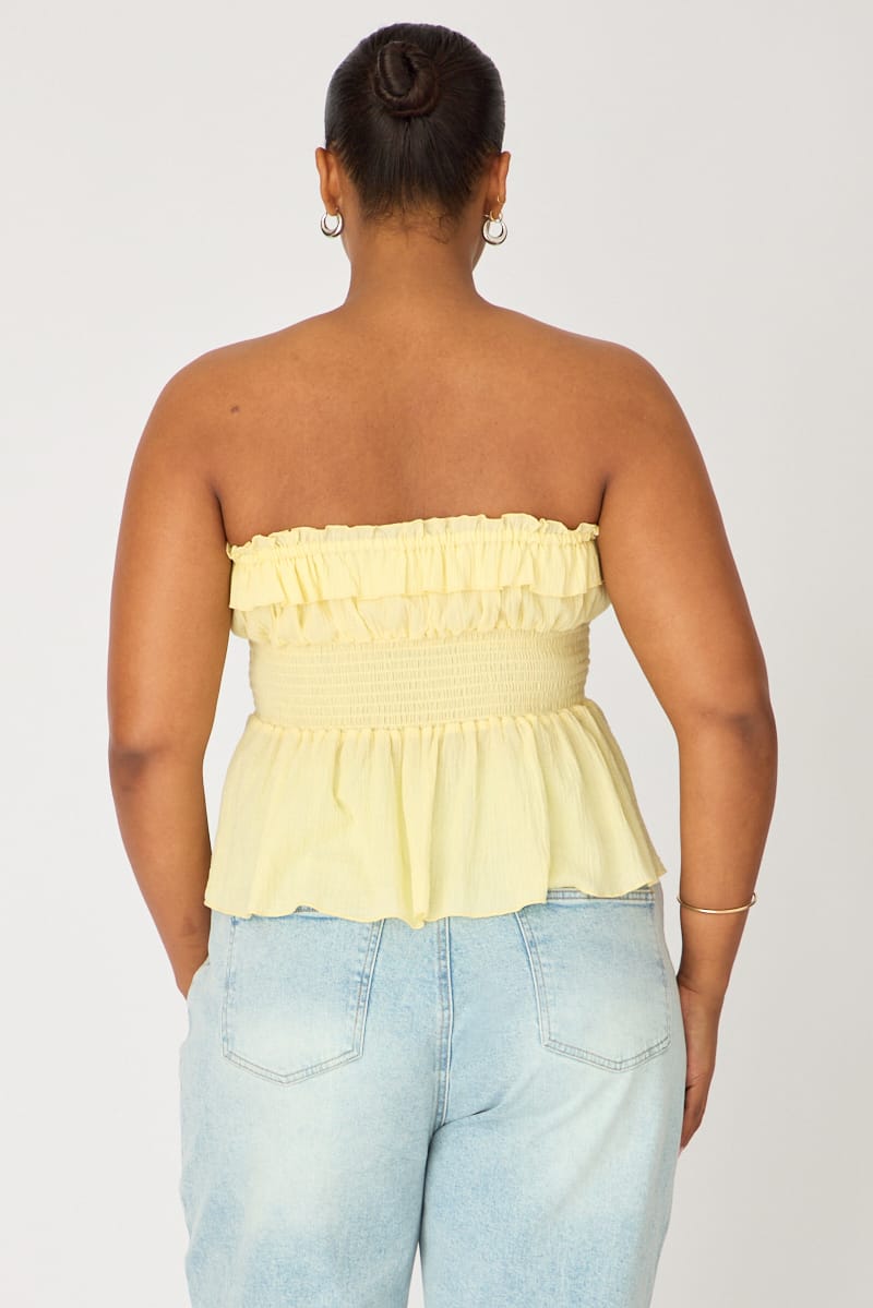 Yellow Strapless Top Ruched Bust Frill for YouandAll Fashion