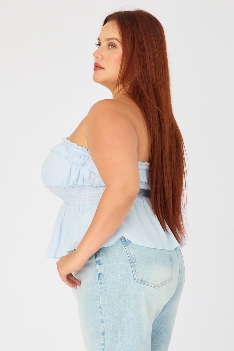 Blue Strapless Top Ruched Bust Frill for YouandAll Fashion