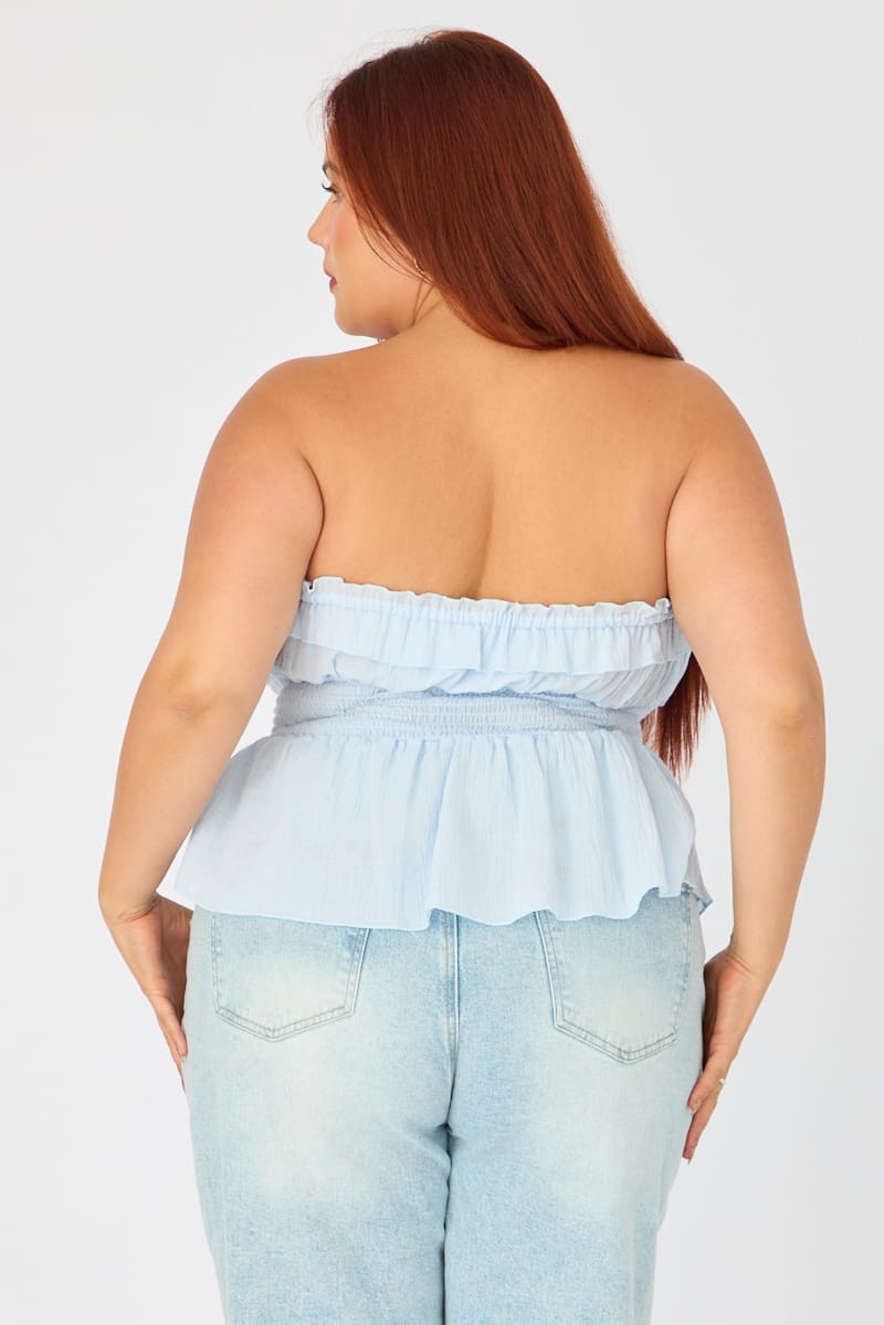 Blue Strapless Top Ruched Bust Frill for YouandAll Fashion