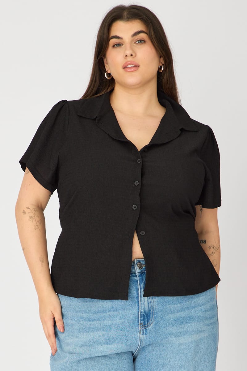 Black Fitted Shirt Long Sleeve Tie Back for YouandAll Fashion