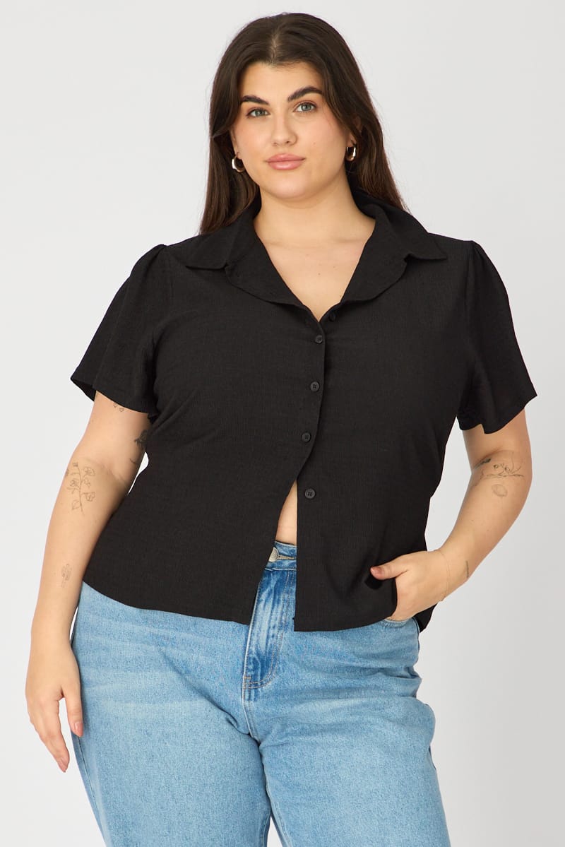 Black Fitted Shirt Long Sleeve Tie Back for YouandAll Fashion
