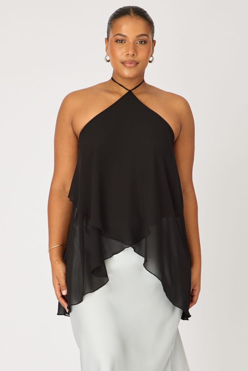 Black Chiffon Halter Top Layered for YouandAll Fashion