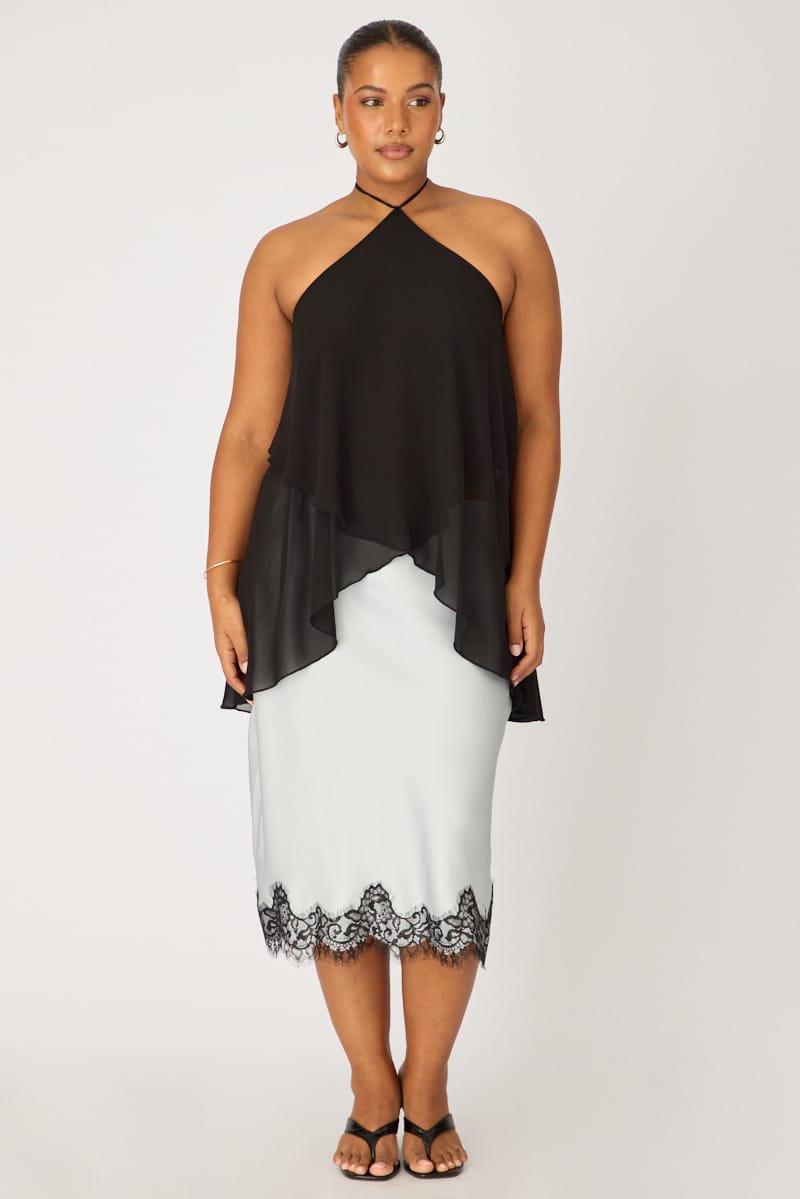 Black Chiffon Halter Top Layered for YouandAll Fashion