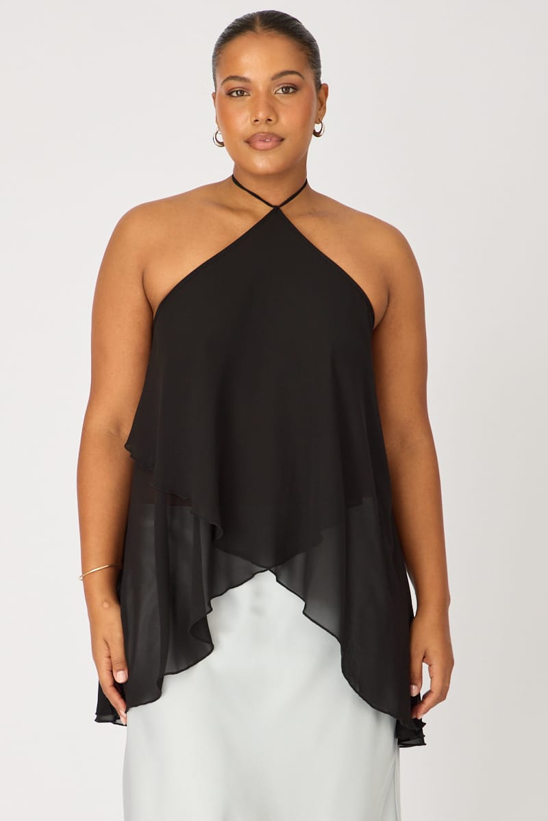 Black Chiffon Halter Top Layered for YouandAll Fashion