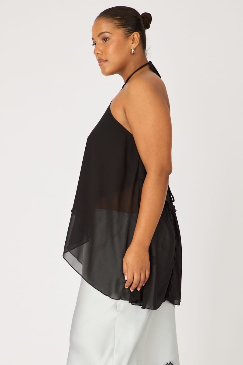 Black Chiffon Halter Top Layered for YouandAll Fashion