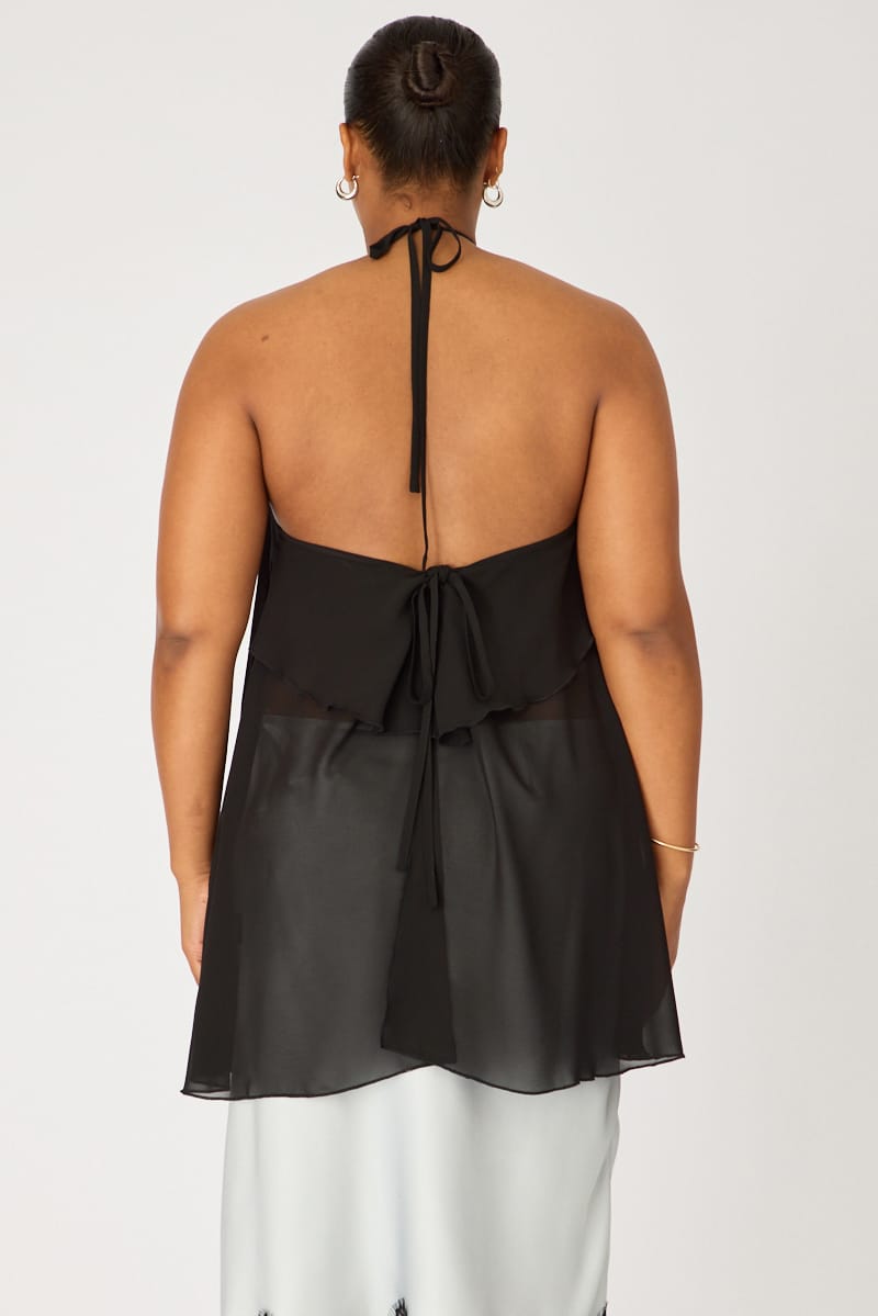 Black Chiffon Halter Top Layered for YouandAll Fashion