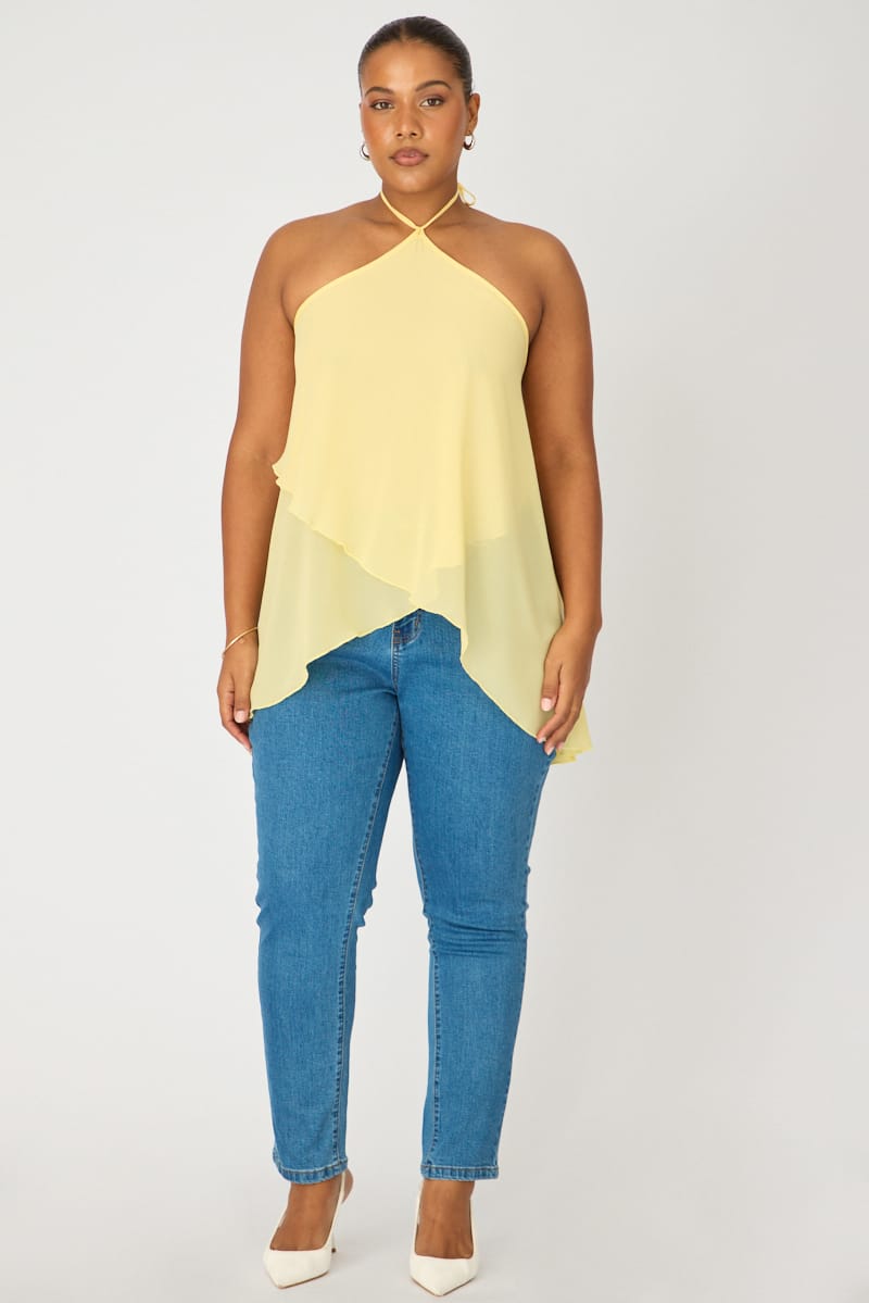 Yellow Chiffon Halter Top Layered for YouandAll Fashion