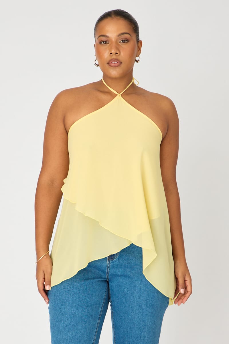 Yellow Chiffon Halter Top Layered for YouandAll Fashion