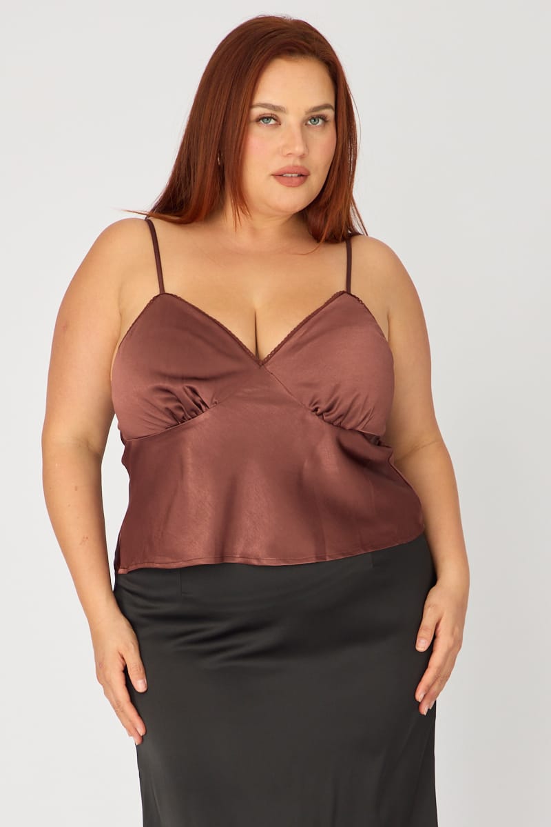 Brown Satin Cami Top for YouandAll Fashion