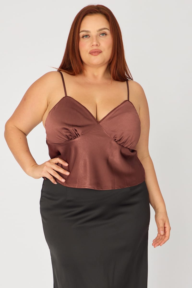 Brown Satin Cami Top for YouandAll Fashion