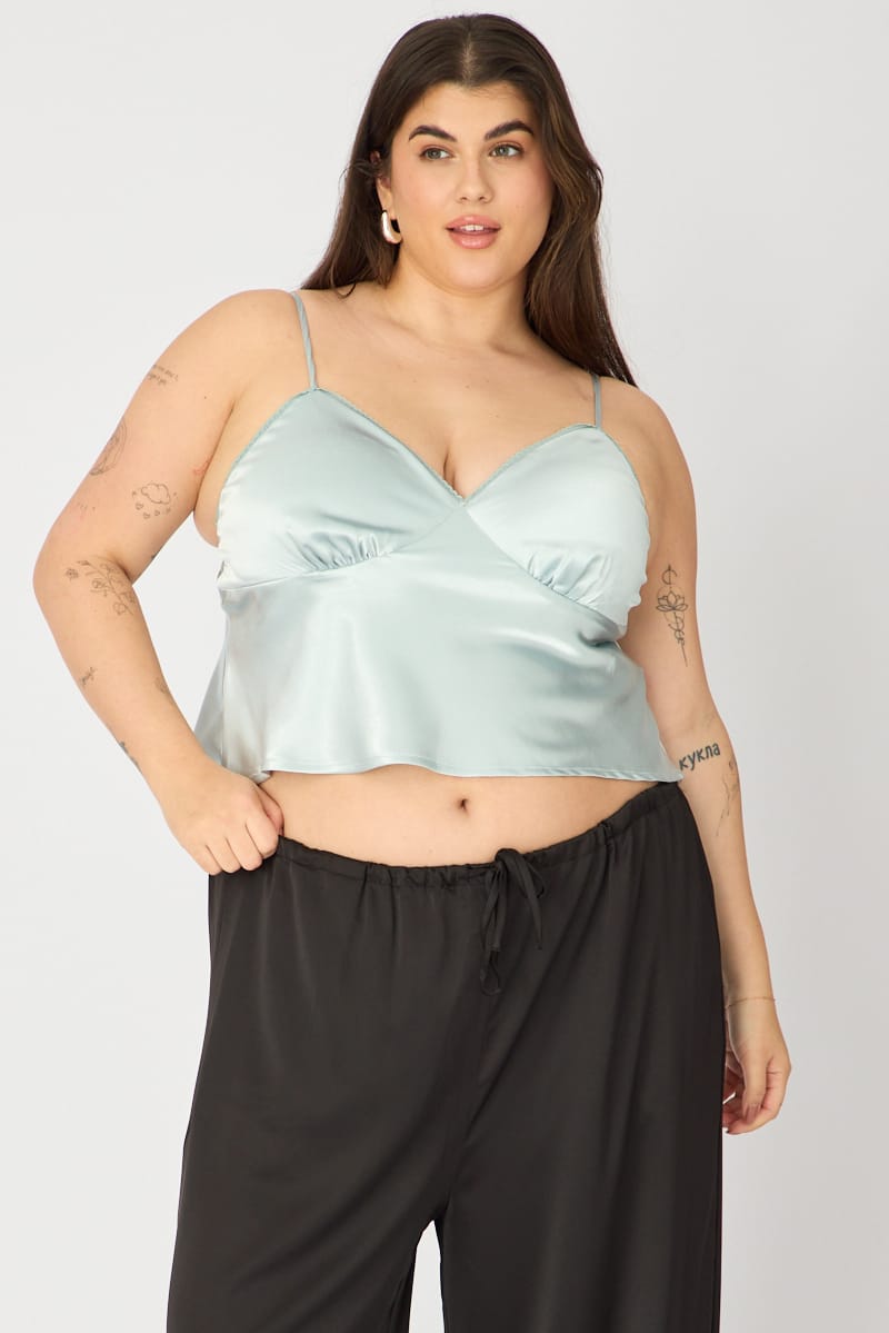 Blue Satin Cami Top for YouandAll Fashion
