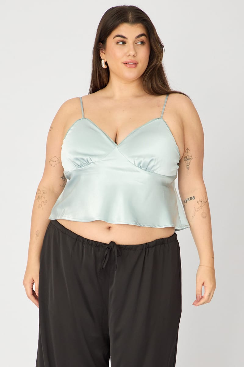 Blue Satin Cami Top for YouandAll Fashion