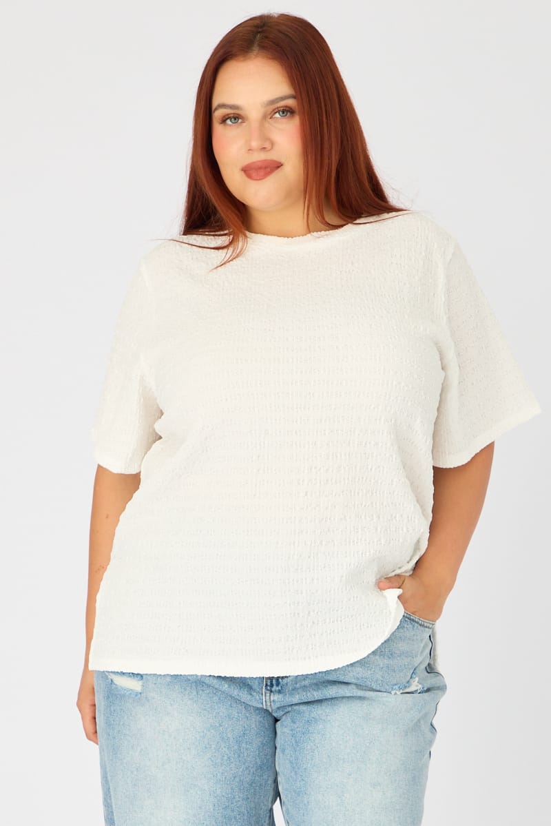 White Textured T-shirt Short Sleeve for YouandAll Fashion