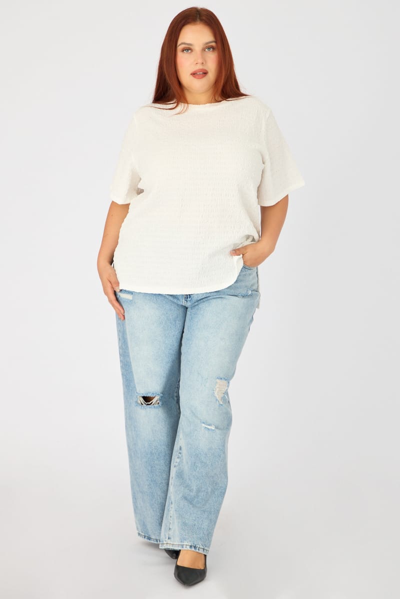 White Textured T-shirt Short Sleeve for YouandAll Fashion