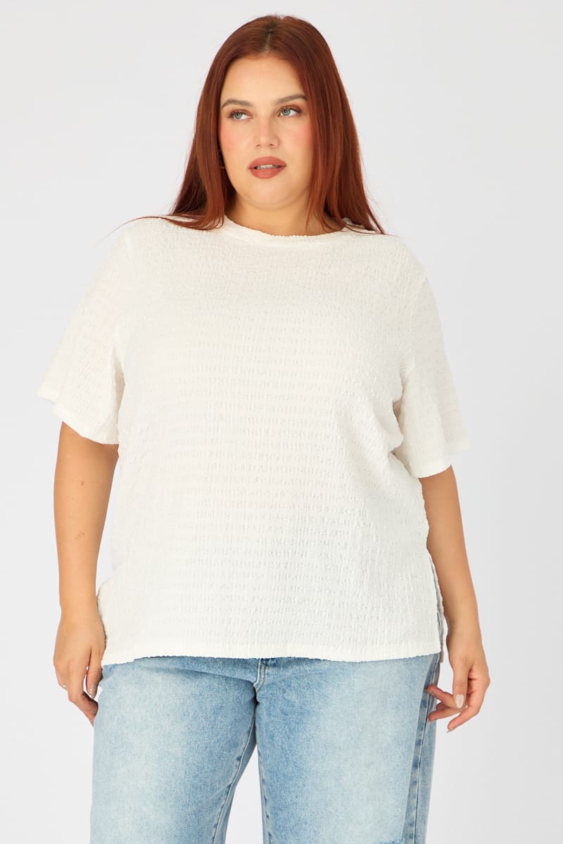 White Textured T-shirt Short Sleeve for YouandAll Fashion