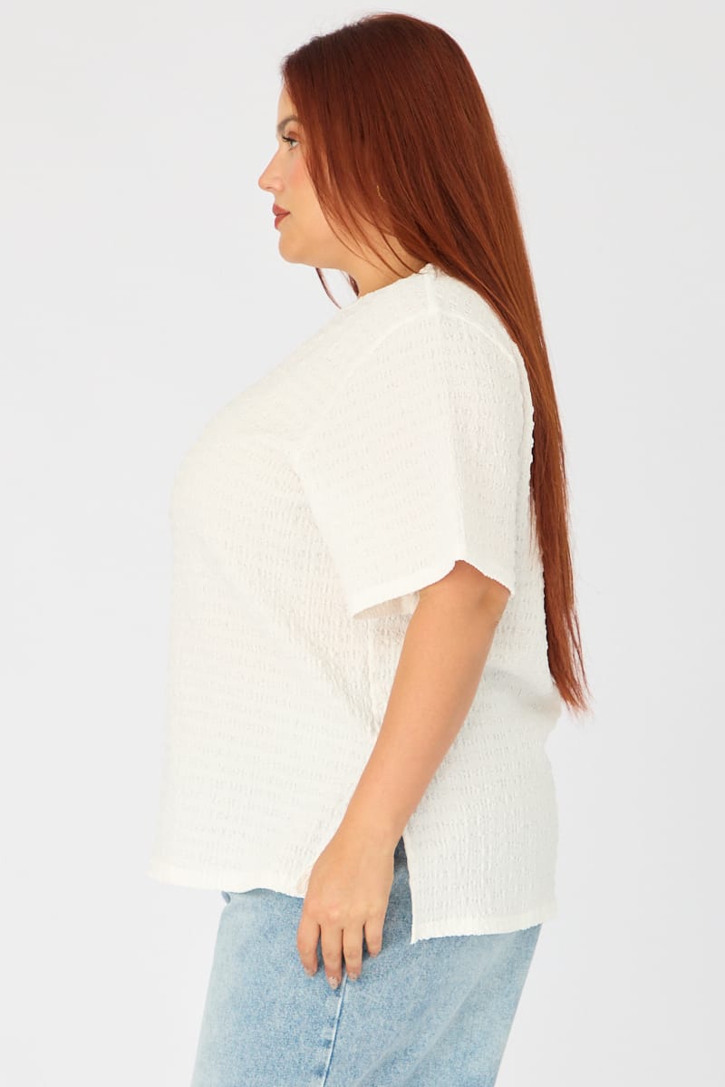 White Textured T-shirt Short Sleeve for YouandAll Fashion