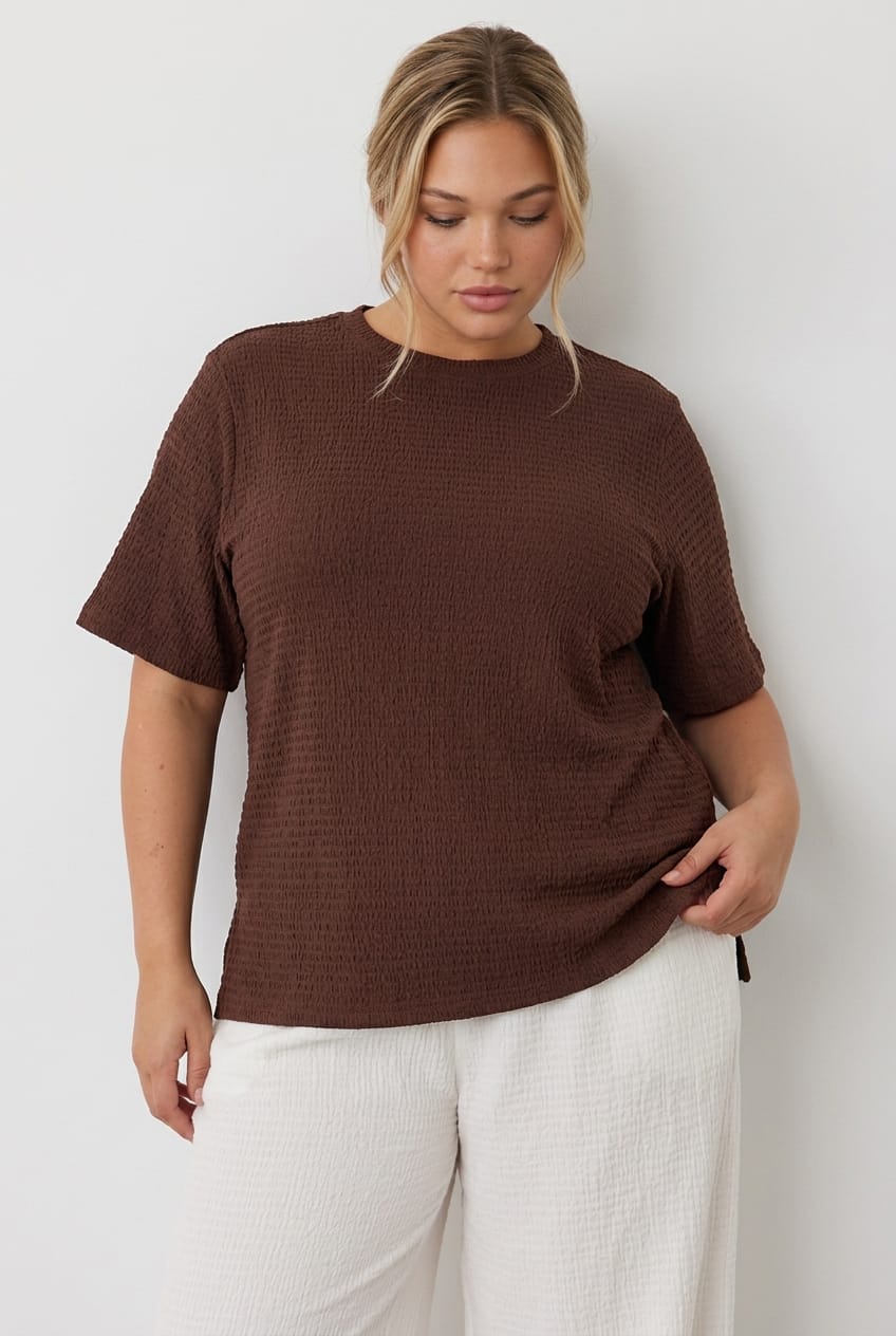 Brown Textured T-shirt Short Sleeve