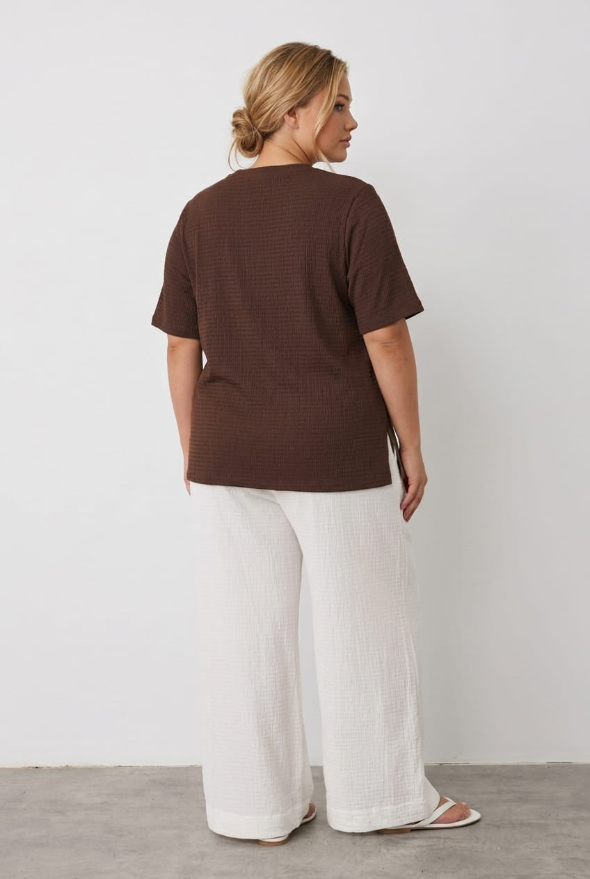 Brown Textured T-shirt Short Sleeve