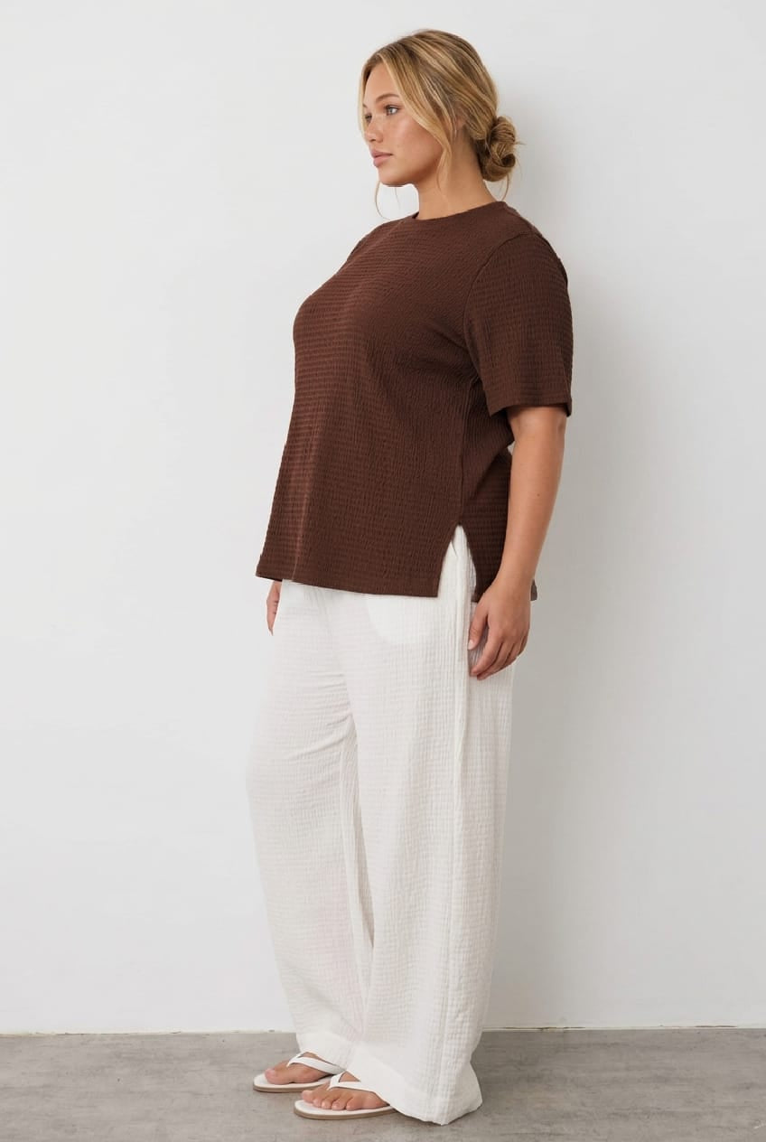 Brown Textured T-shirt Short Sleeve
