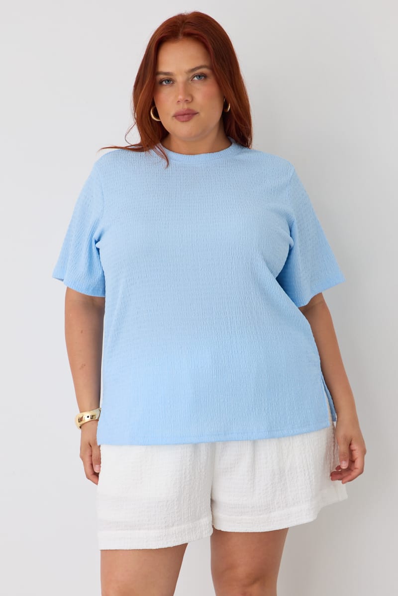 Blue Textured T-shirt Short Sleeve for YouandAll Fashion