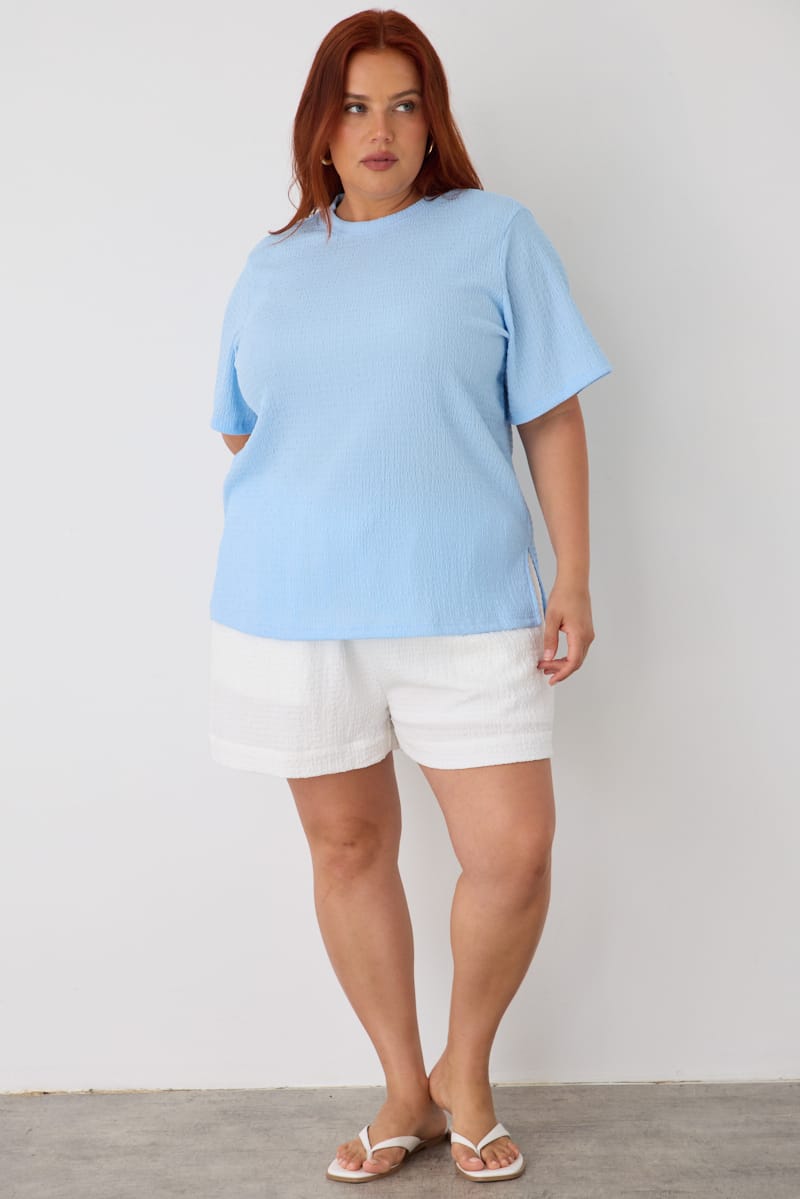 Blue Textured T-shirt Short Sleeve for YouandAll Fashion