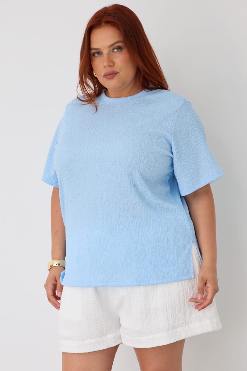 Blue Textured T-shirt Short Sleeve for YouandAll Fashion