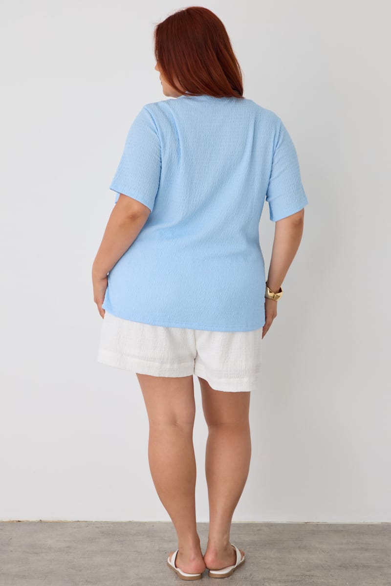 Blue Textured T-shirt Short Sleeve for YouandAll Fashion