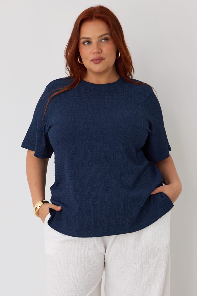 Blue Textured T-shirt Short Sleeve for YouandAll Fashion