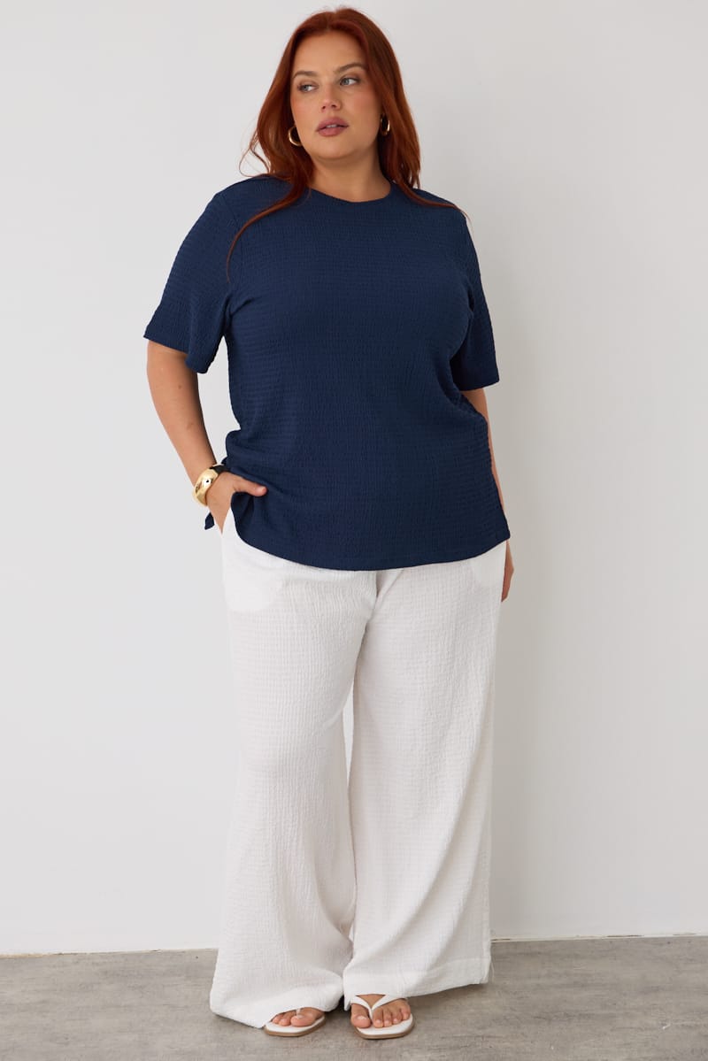 Blue Textured T-shirt Short Sleeve for YouandAll Fashion