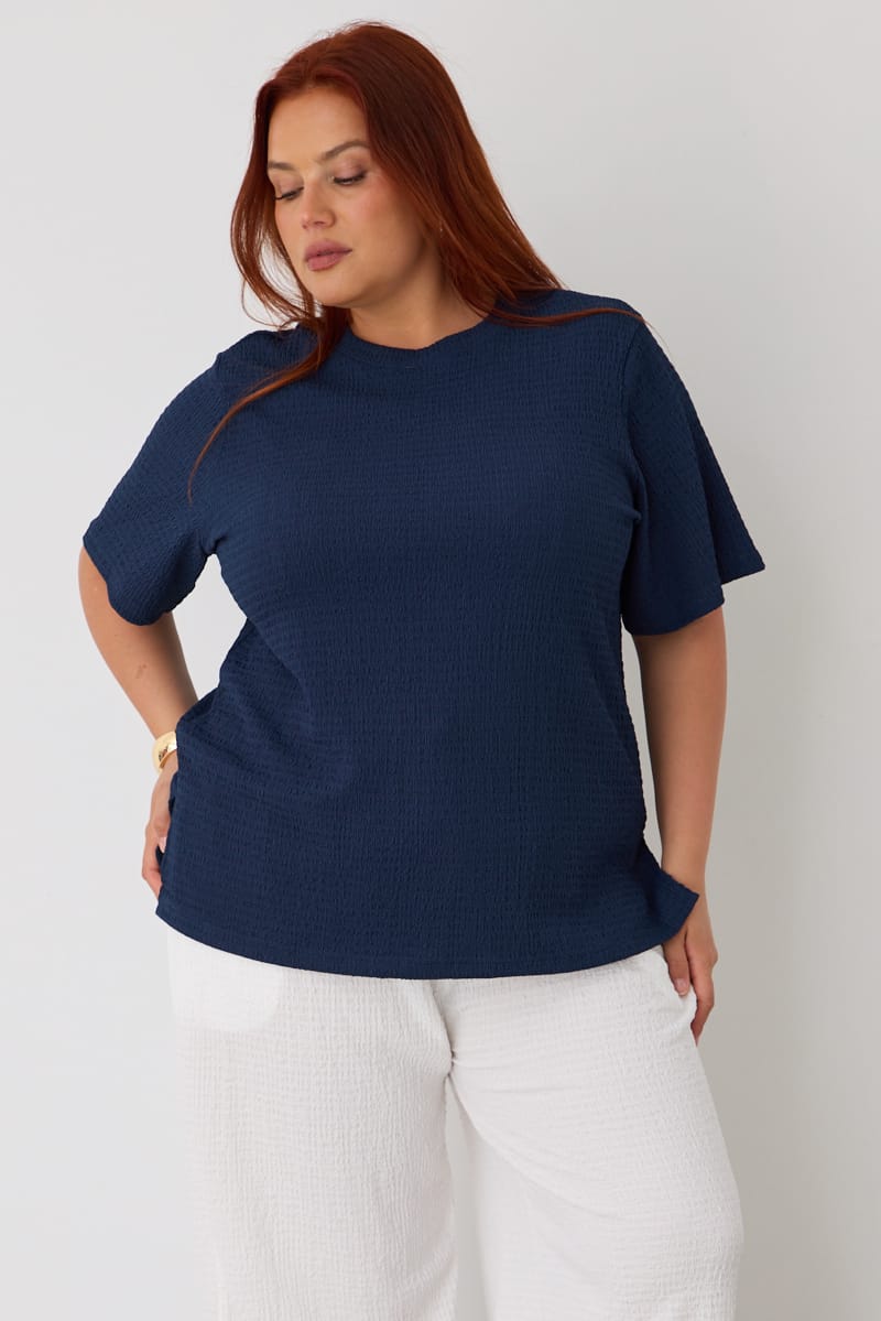 Blue Textured T-shirt Short Sleeve for YouandAll Fashion
