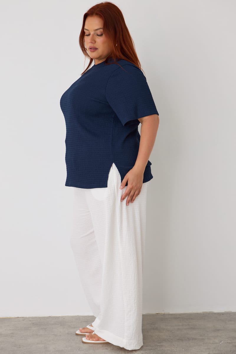Blue Textured T-shirt Short Sleeve for YouandAll Fashion