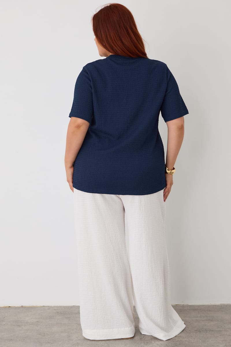 Blue Textured T-shirt Short Sleeve for YouandAll Fashion