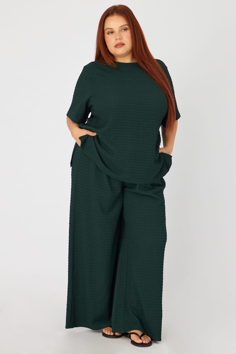 Green Textured T-shirt Short Sleeve for YouandAll Fashion
