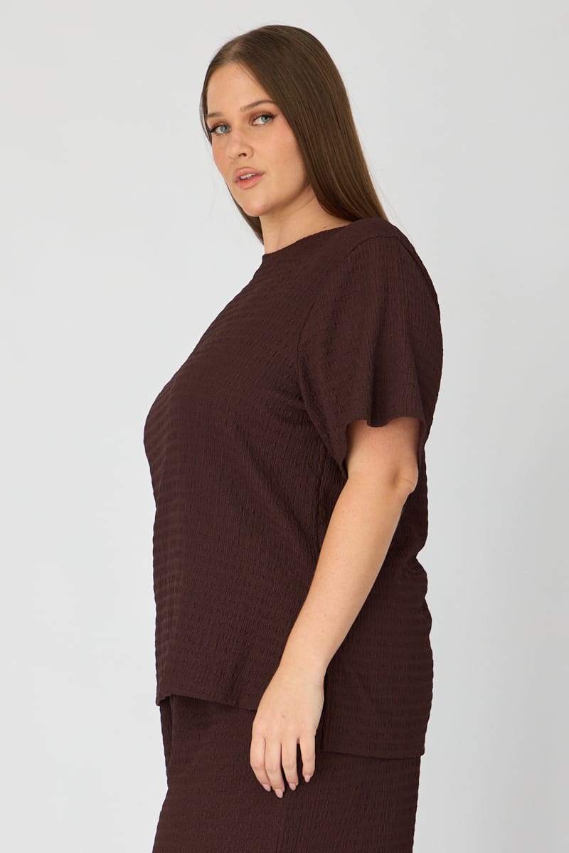 Brown Textured T-shirt Short Sleeve for YouandAll Fashion