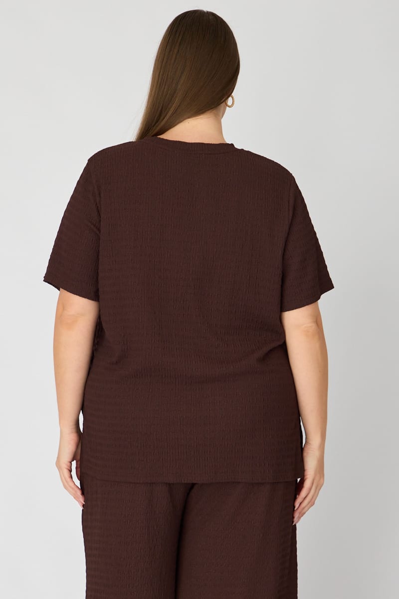 Brown Textured T-shirt Short Sleeve for YouandAll Fashion