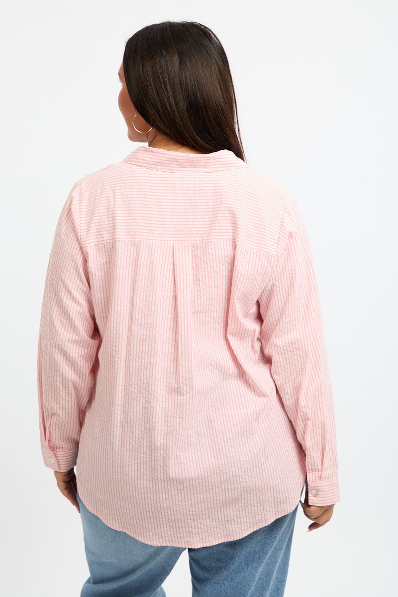 Orange Stripe Relaxed Shirt Long Sleeve Side Ribbon for YouandAll Fashion