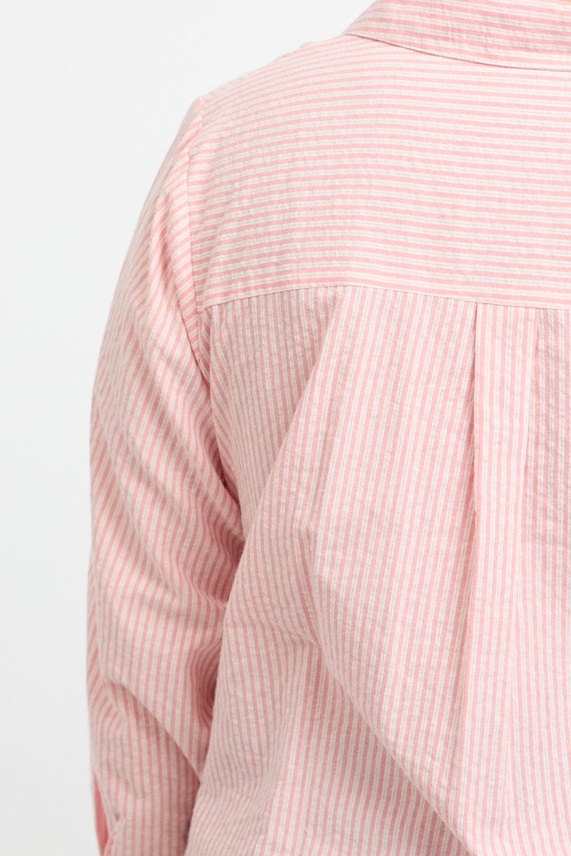 Orange Stripe Relaxed Shirt Long Sleeve Side Ribbon for YouandAll Fashion