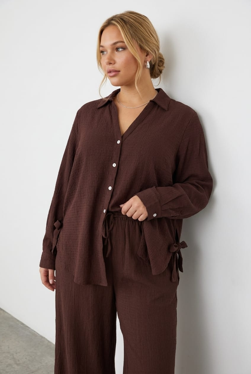 Brown Relaxed Shirt Textured Fabric for YouandAll Fashion