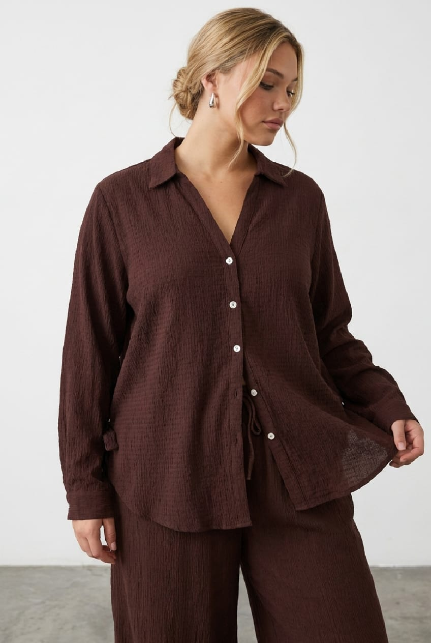 Brown Relaxed Shirt Textured Fabric for YouandAll Fashion