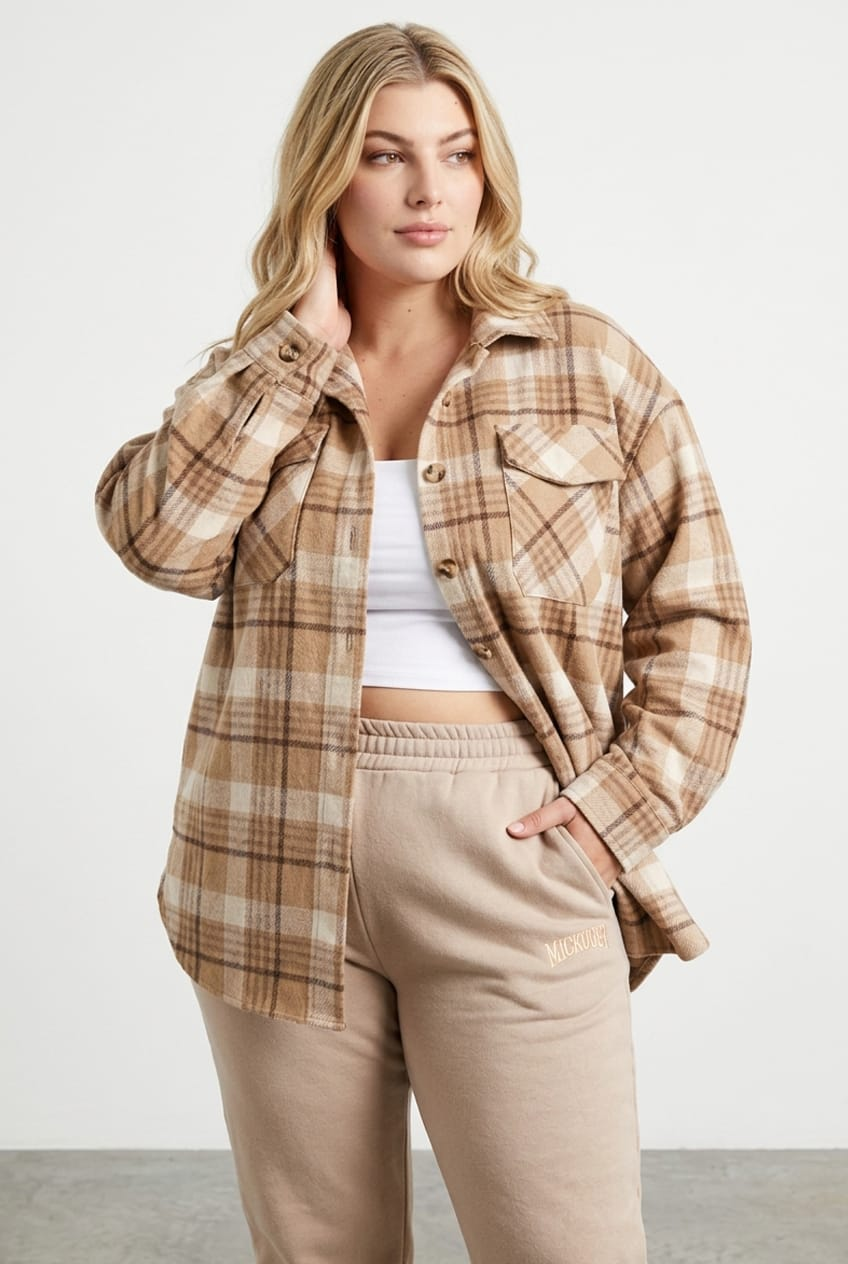 Beige Check Relaxed Shirt Long Sleeve for YouandAll Fashion
