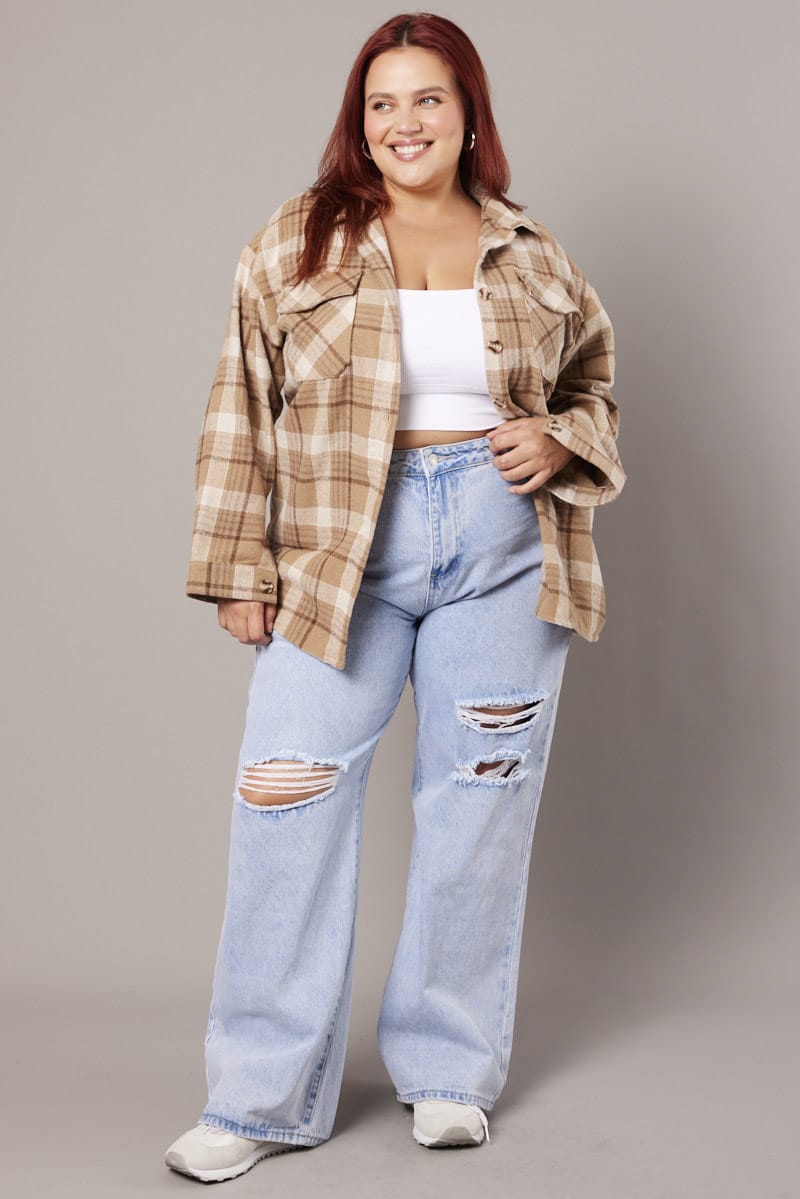 Beige Check Relaxed Shirt Long Sleeve for YouandAll Fashion