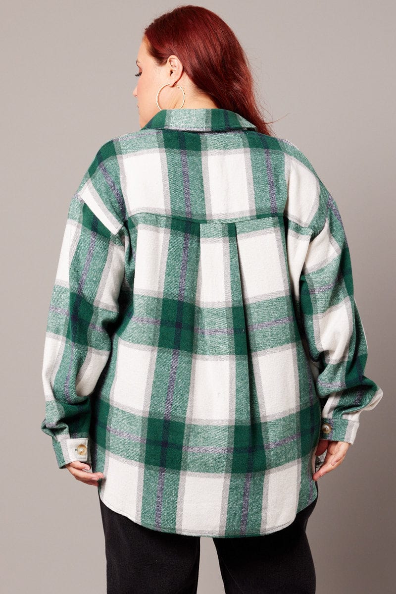 Green Check Relaxed Shirt Long Sleeve for YouandAll Fashion