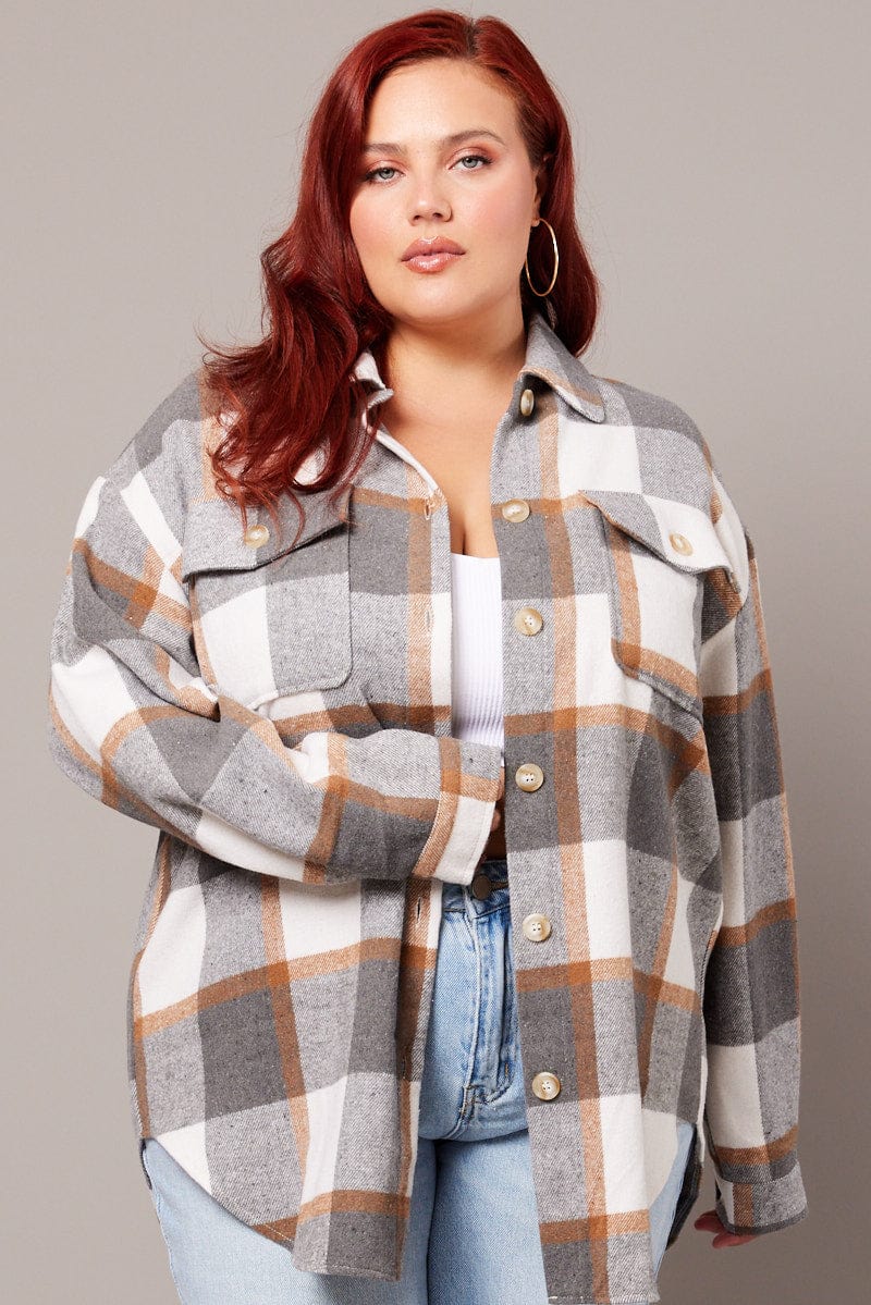 Grey Check Relaxed Shirt Long Sleeve for YouandAll Fashion
