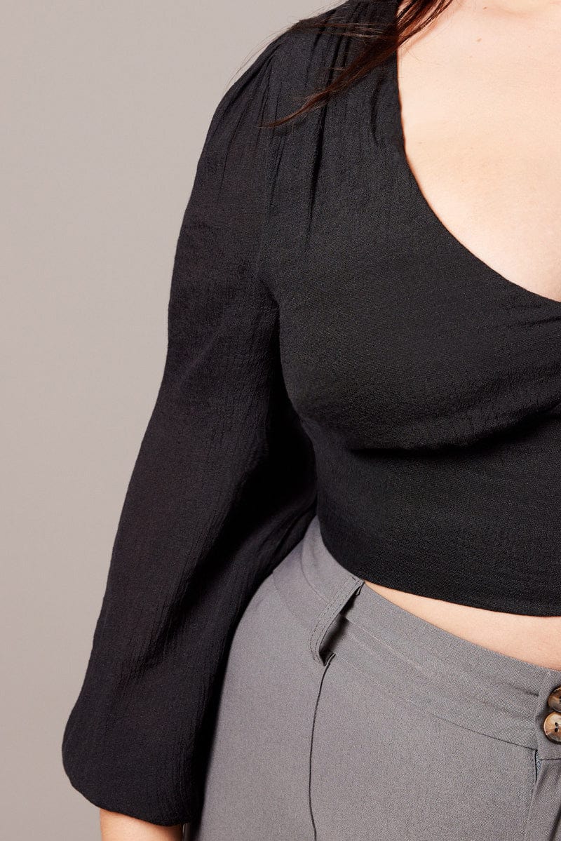 Black Crop Top Long Sleeve for YouandAll Fashion