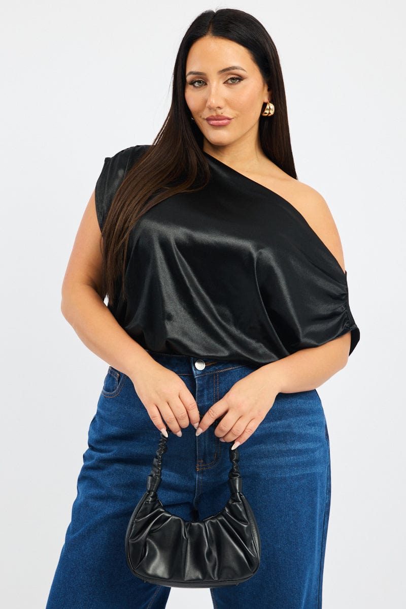 Black Bodysuit Sleeveless Stretch Satin for YouandAll Fashion