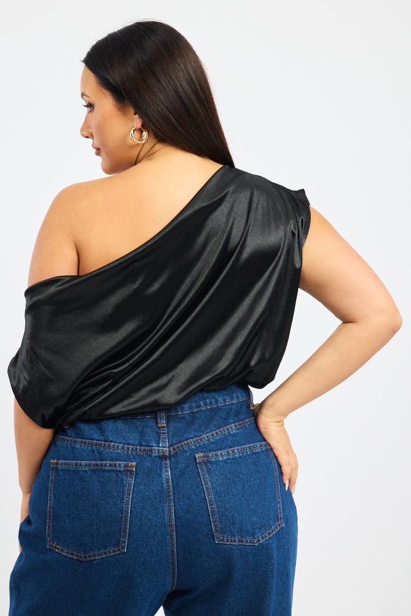 Black Bodysuit Sleeveless Stretch Satin for YouandAll Fashion