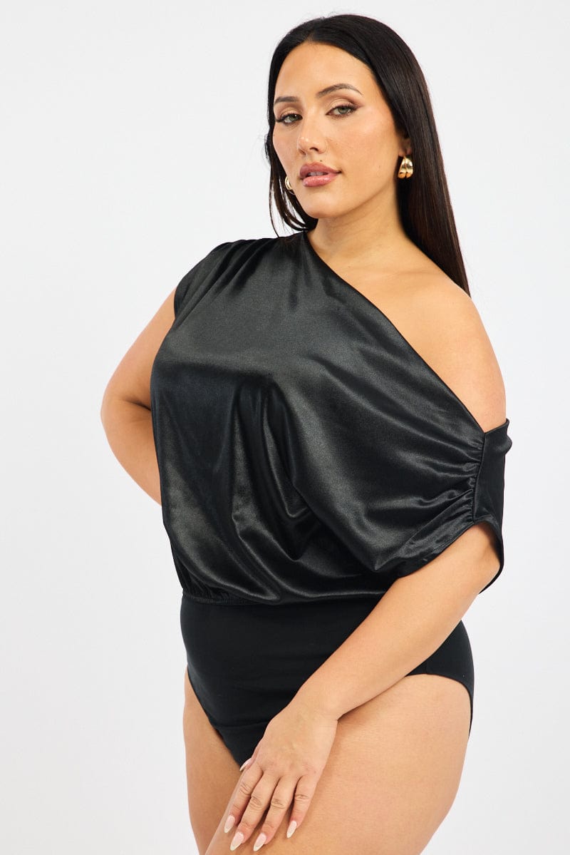 Black Bodysuit Sleeveless Stretch Satin for YouandAll Fashion