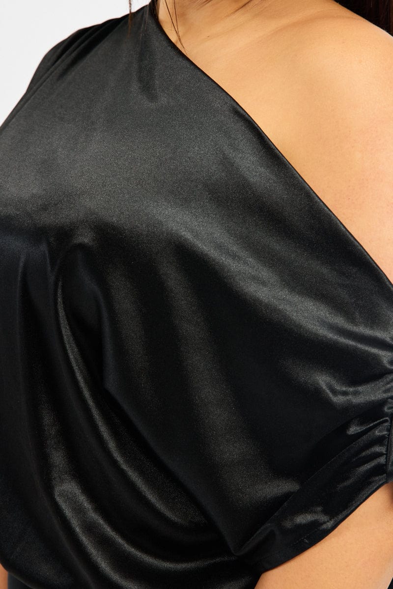 Black Bodysuit Sleeveless Stretch Satin for YouandAll Fashion