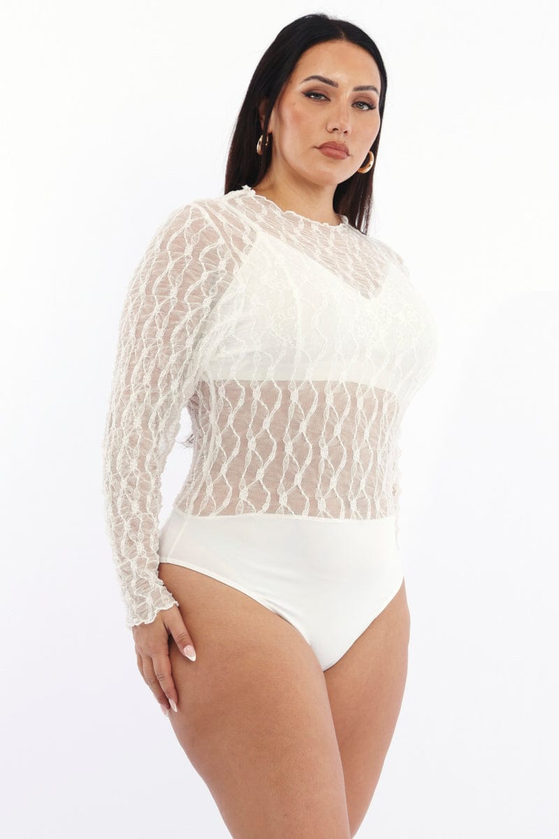 White Bodysuit Long Sleeve Lace You All